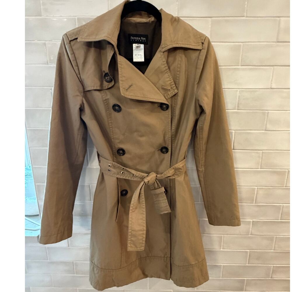 Women's Patrizia Pepe Italian Tan Double-Breasted Trench Coat IT 40 / US XS